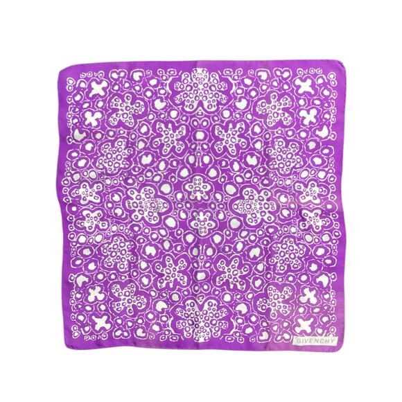 Vintage Givenchy Women’s Square Scarf Purple And White Silk - Picture 1 of 3